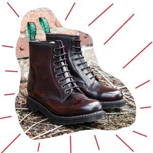Solovair Burgundy Rub-Off 8 Eye Derby Boot Made In England